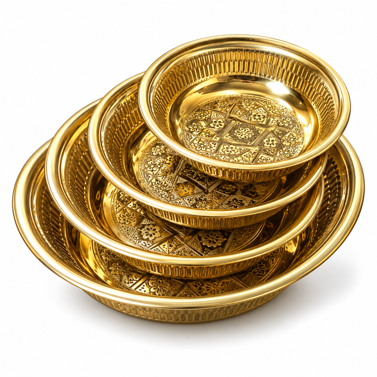 Set of 4 Hand-Engraved Moroccan Brass Bowls – Golden Finish