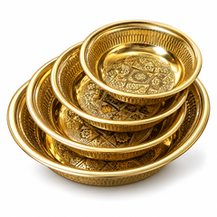 Set of 4 Hand-Engraved Moroccan Brass Bowls – Golden Finish
