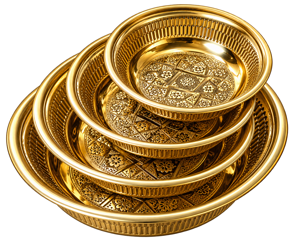Set of 4 Hand-Engraved Moroccan Brass Bowls – Golden Finish