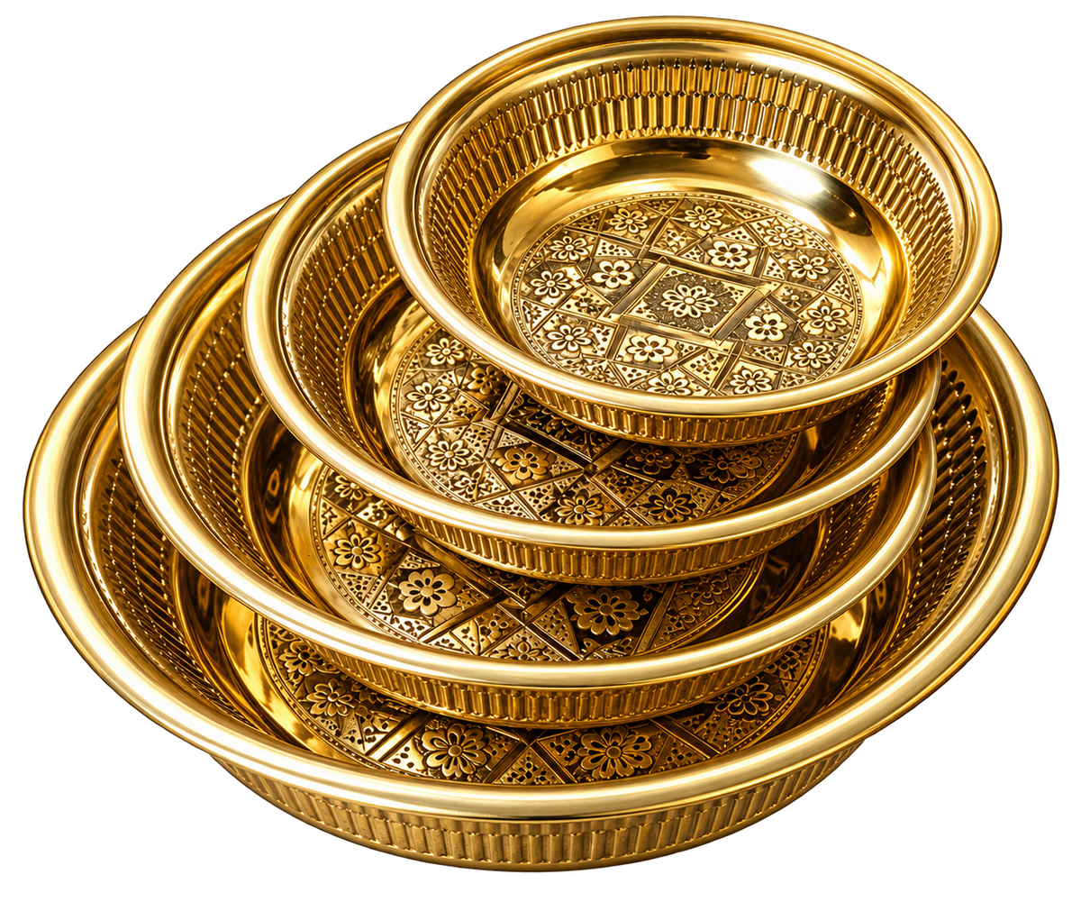 Set of 4 Hand-Engraved Moroccan Brass Bowls – Golden Finish