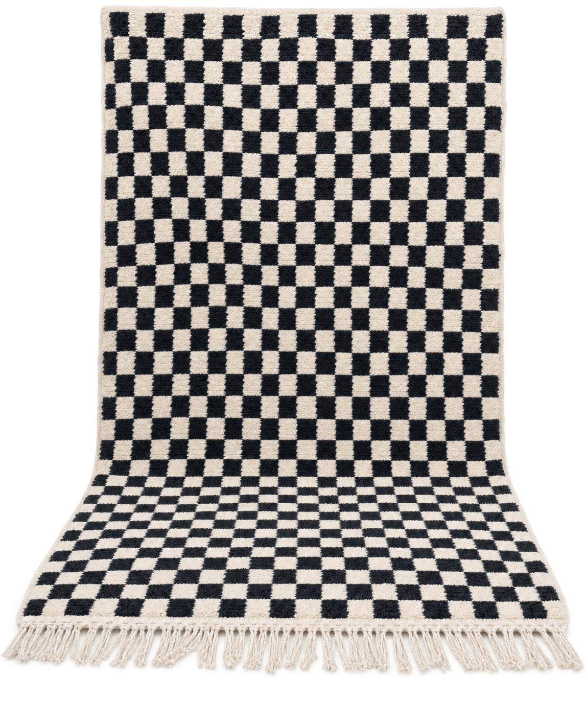 Moroccan Black & White Checkerboard Cotton Rug – 160 × 250 cm