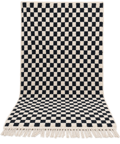 Moroccan Black & White Checkerboard Cotton Rug – 160 × 250 cm