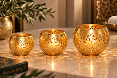 Moroccan Pierced Brass Candle Holders – Set of 3