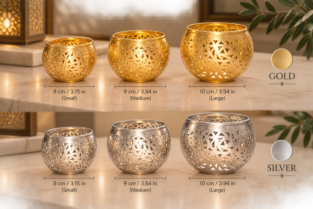 Moroccan Pierced Brass Candle Holders – Set of 3