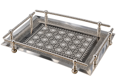 Handcrafted Moroccan Engraved Brass Serving Tray — Silver-Plated