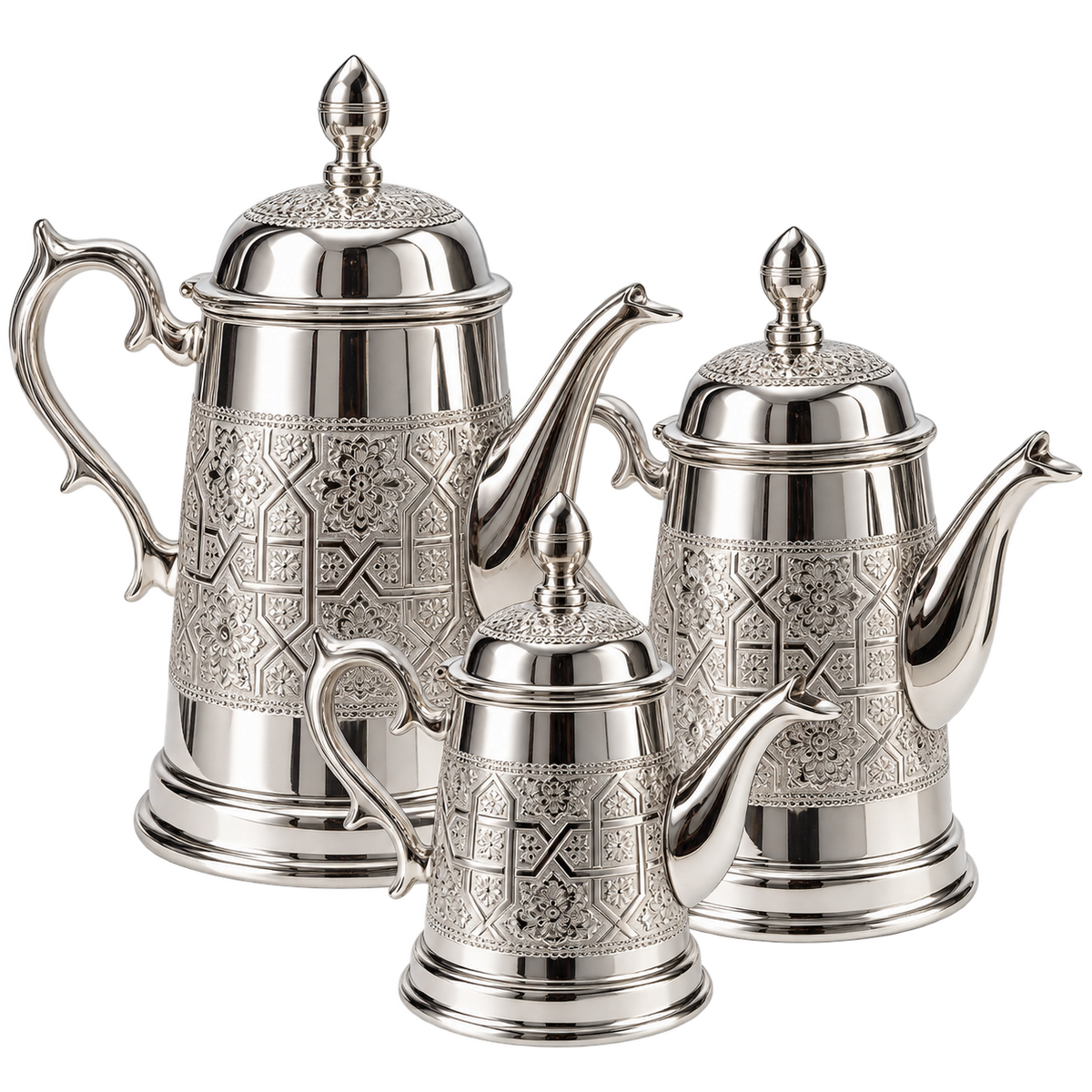Handcrafted Moroccan Silver-Plated Brass Teapot — 250ml, 500ml & 1L