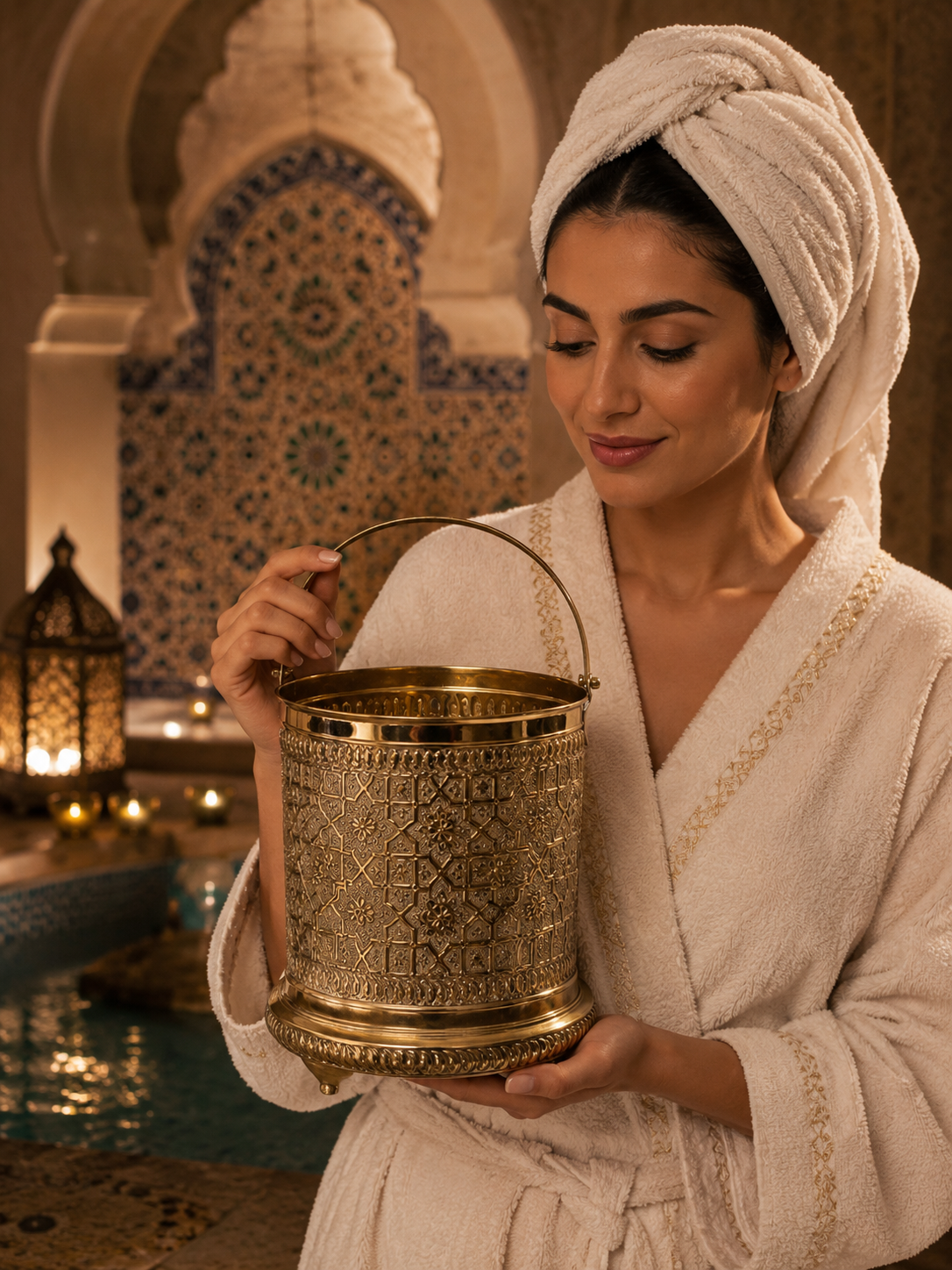 Hand-Engraved Moroccan Brass Hammam Bucket – Fès Artisan Collection