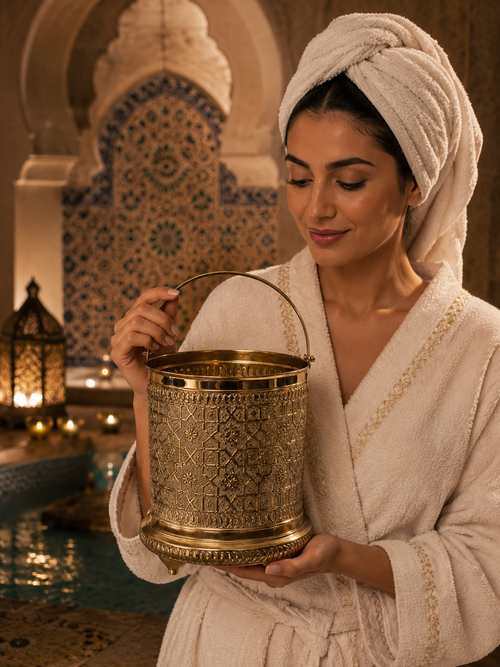 Hand-Engraved Moroccan Brass Hammam Bucket – Fès Artisan Collection