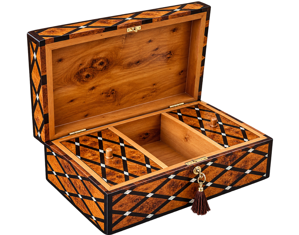 Large Moroccan Thuya Burl Jewelry Box with Mother-of-Pearl Marquetry