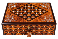 Handcrafted Moroccan Thuya Burl Jewelry Box with Mother-of-Pearl Inlay
