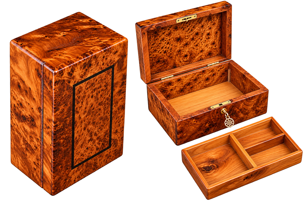 Moroccan Thuya Burl Jewelry Box with Removable Organizer