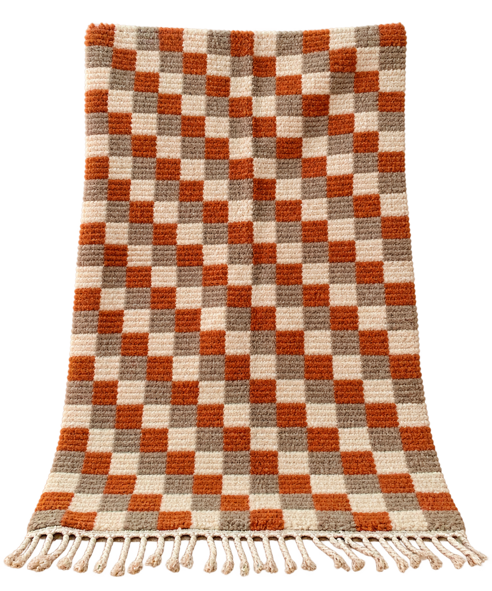Handwoven Moroccan Checkered Wool Rug — One-of-a-Kind Artisan Piece