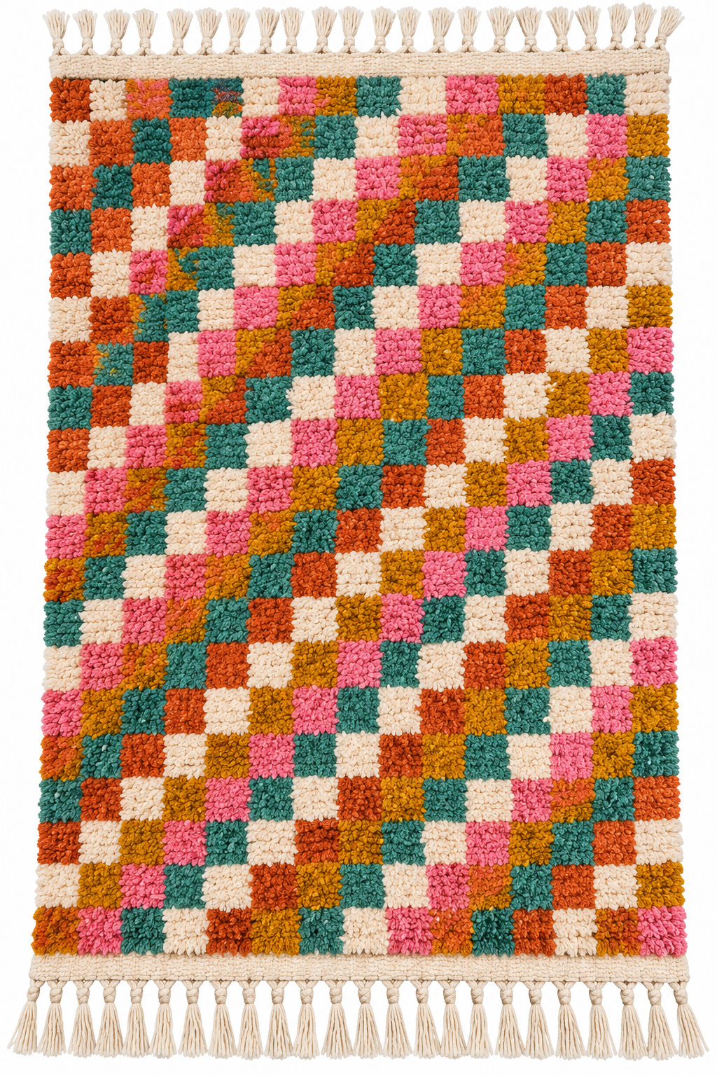 Handwoven Moroccan Checkered Wool Rug — Multicolor