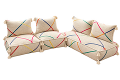 Handcrafted Moroccan Kilim Floor Sofa Set — Colorful Line Design, 14 Pieces