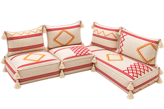 Handcrafted Moroccan Kilim Floor Sofa Set — Red & Ochre Geometric Design