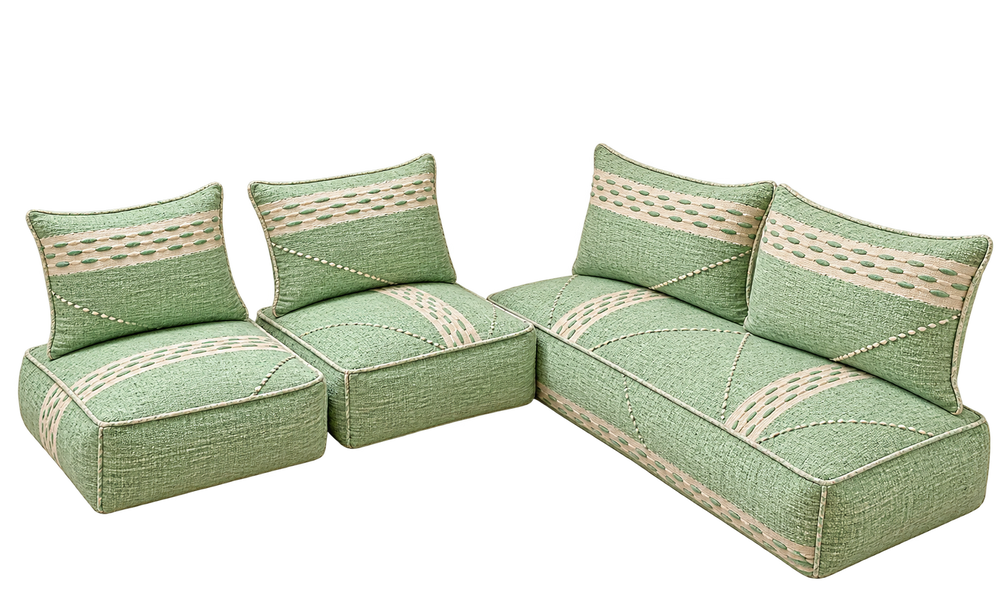 One-of-a-Kind Moroccan Berber Floor Sofa Set — Sage Green Kilim