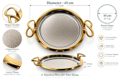 Handcrafted Moroccan Round Serving Tray – Gold & Silver – 45 cm | ARTIZAX