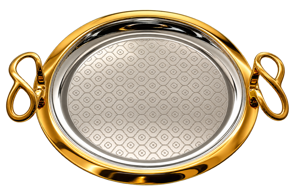 Handcrafted Moroccan Round Serving Tray – Gold & Silver – 45 cm | ARTIZAX