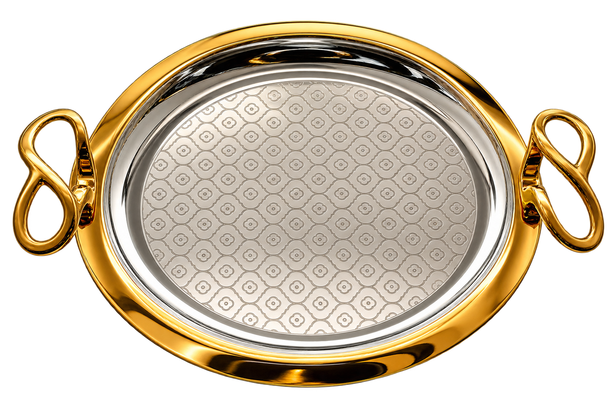 Handcrafted Moroccan Round Serving Tray – Gold & Silver – 45 cm | ARTIZAX