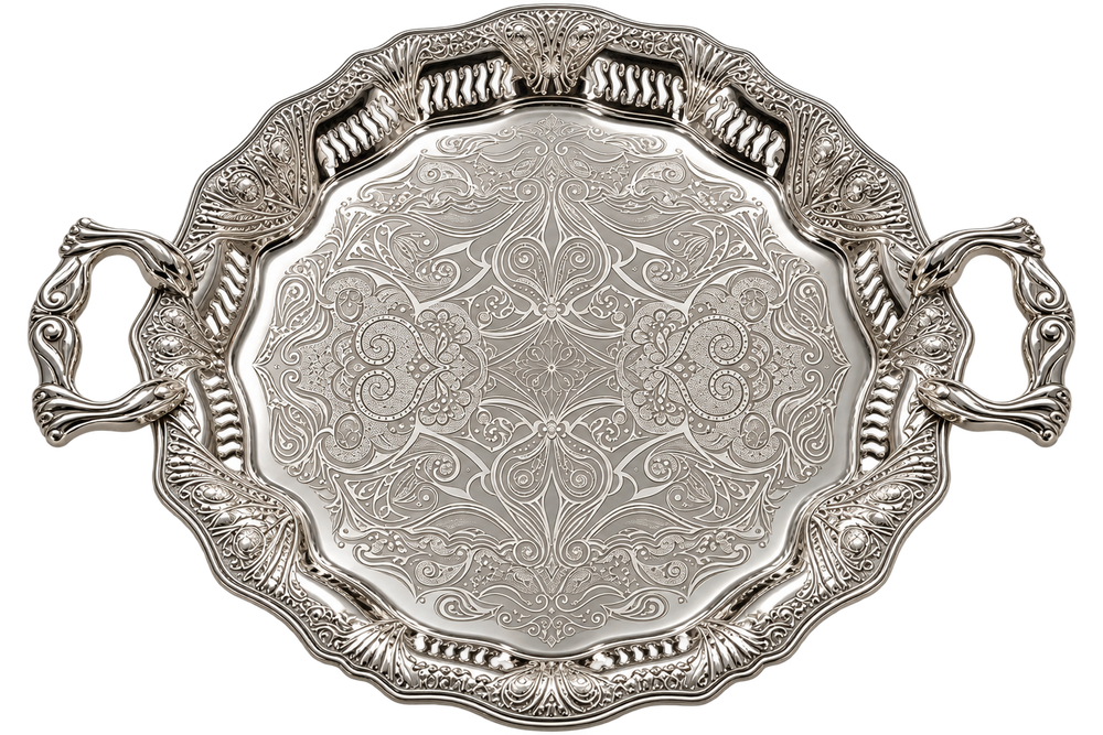 Handcrafted Moroccan Engraved Brass Serving Tray – Silver Plated – 45 cm | ARTIZAX