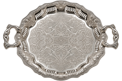 Handcrafted Moroccan Engraved Brass Serving Tray – Silver Plated – 45 cm | ARTIZAX