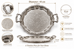 Handcrafted Moroccan Engraved Brass Serving Tray – Silver Plated – 45 cm | ARTIZAX