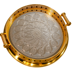 Handcrafted Moroccan Brass Serving Tray – Silver & Gold Finish – 50 cm | ARTIZAX