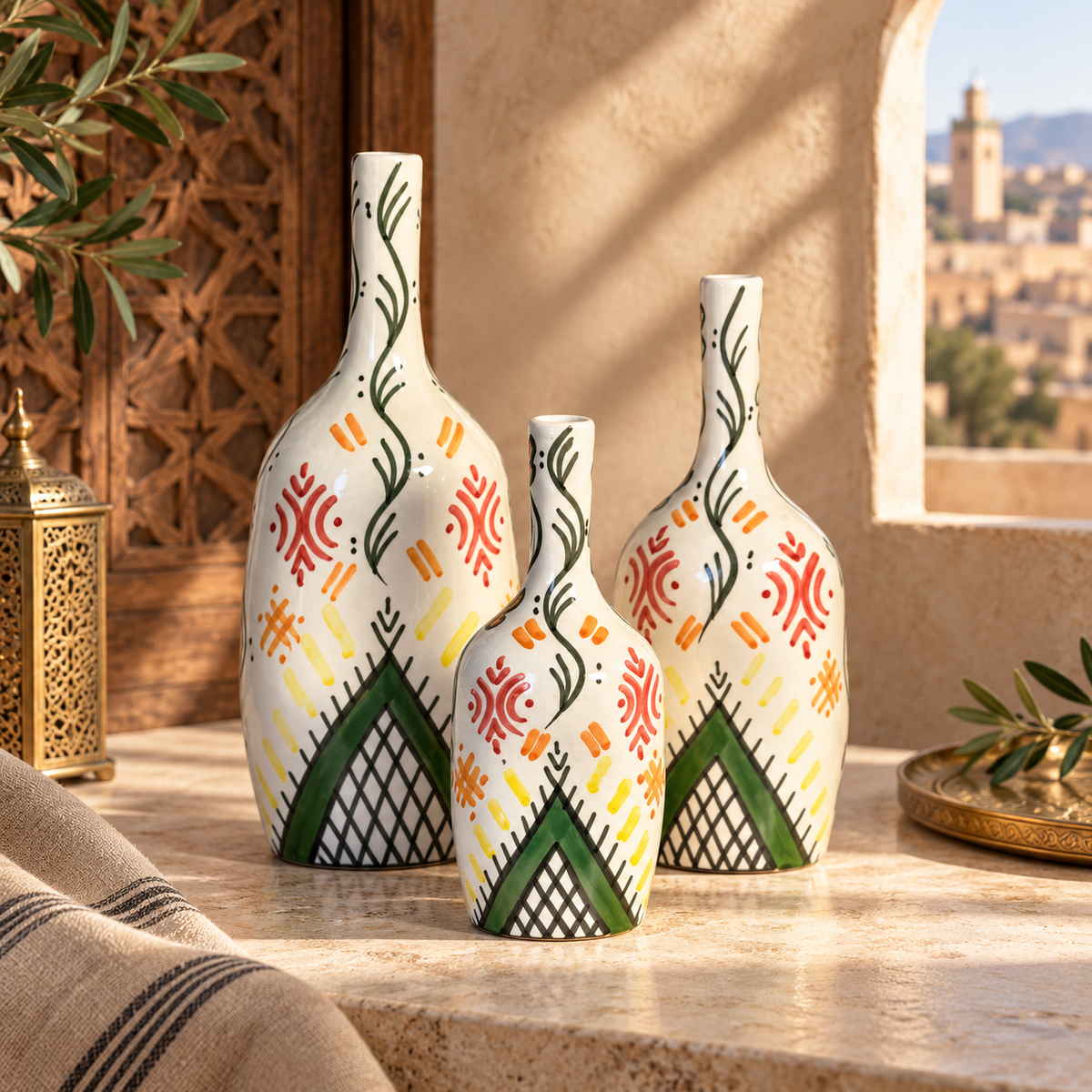 Hand-Painted Moroccan Ceramic Decorative Bottle – Custom Colors & Personalization
