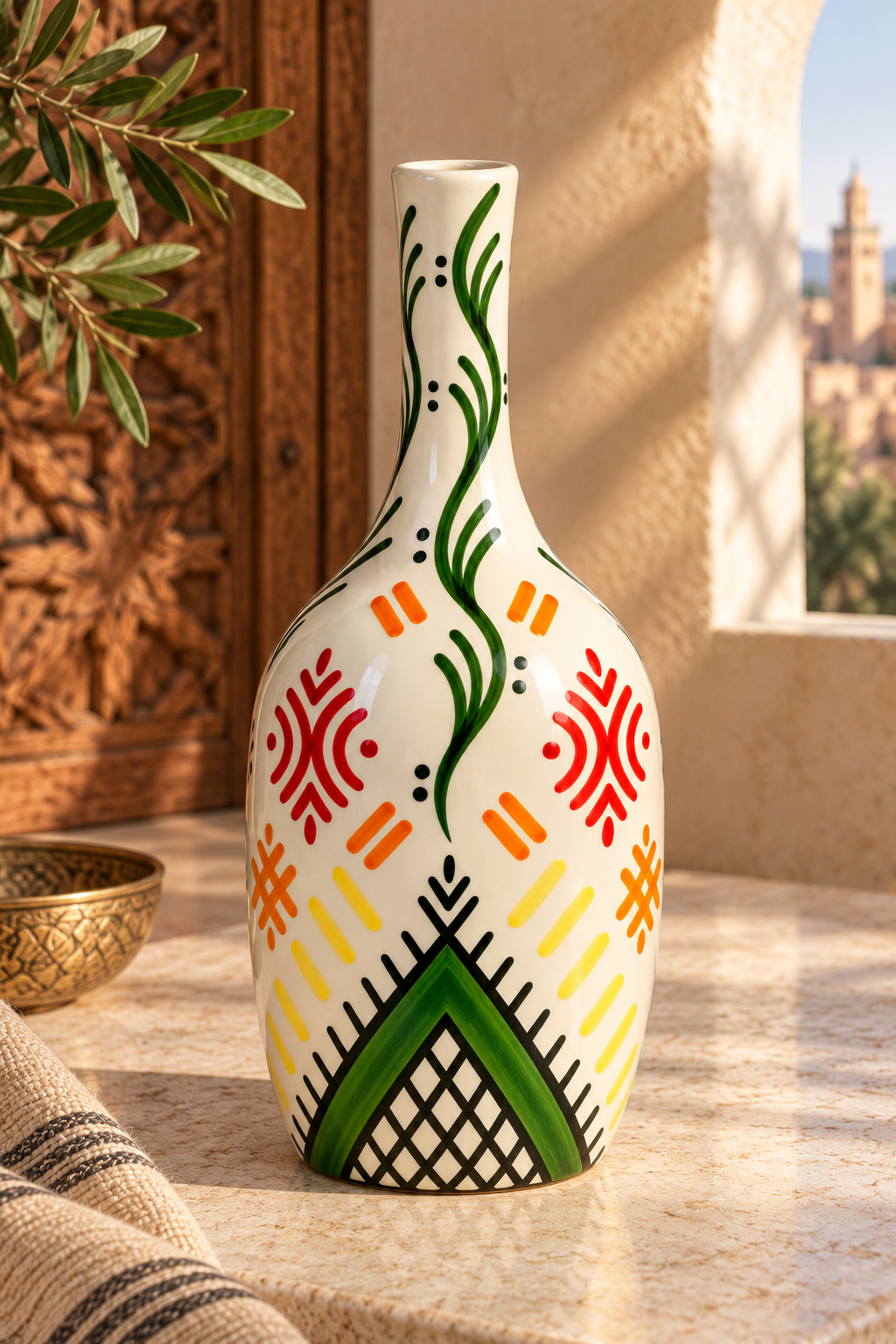 Hand-Painted Moroccan Ceramic Decorative Bottle – Custom Colors & Personalization