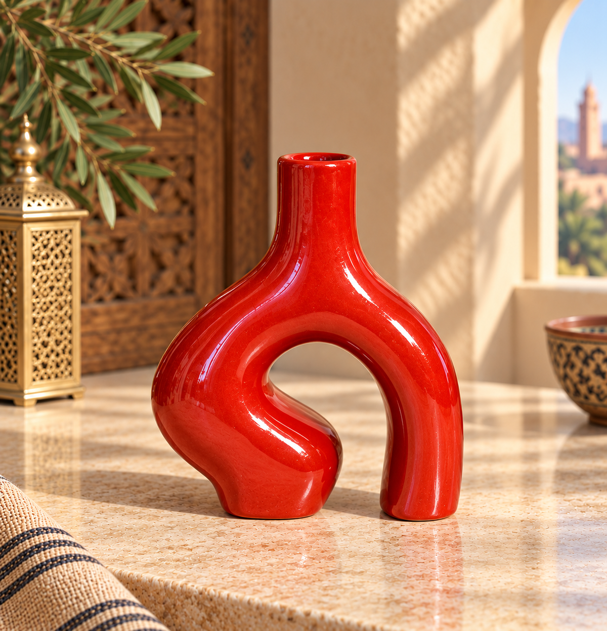 Handcrafted Moroccan Ceramic Loop Vase – Color Customizable