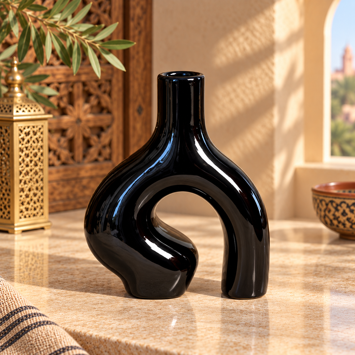 Handcrafted Moroccan Ceramic Loop Vase – Color Customizable