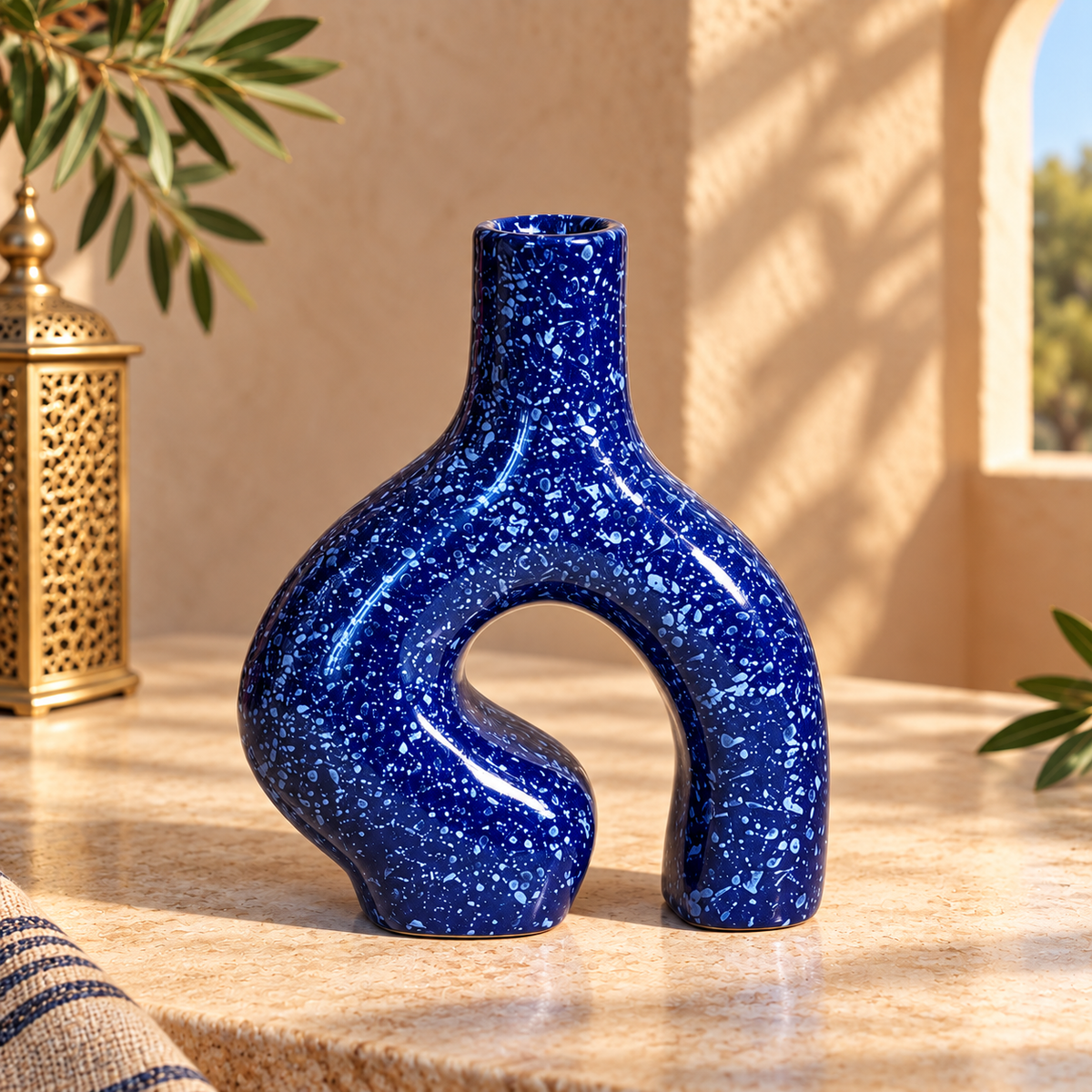 Handcrafted Moroccan Ceramic Loop Vase – Color Customizable