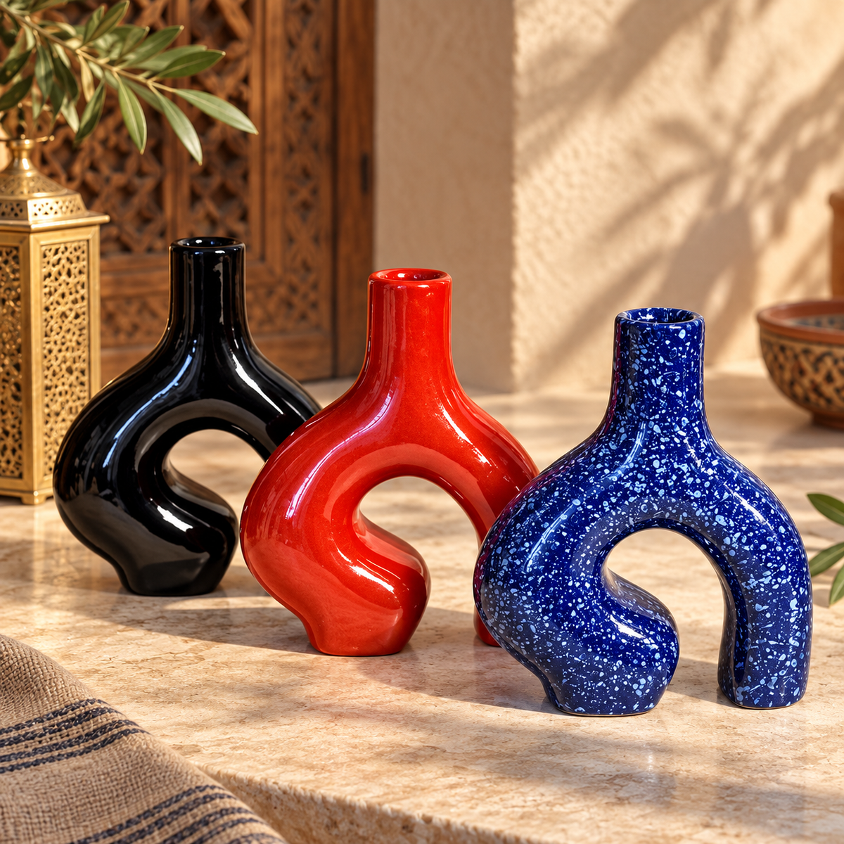 Handcrafted Moroccan Ceramic Loop Vase – Color Customizable