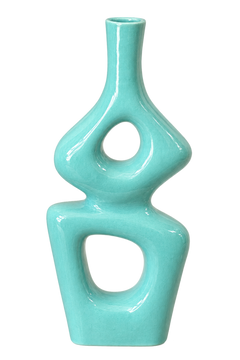 Handcrafted Moroccan Sculptural Ceramic Vase – Turquoise Double-Opening Design