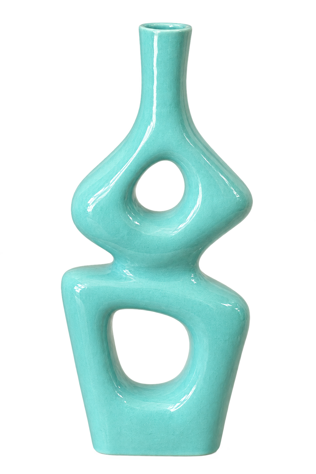 Handcrafted Moroccan Sculptural Ceramic Vase – Turquoise Double-Opening Design