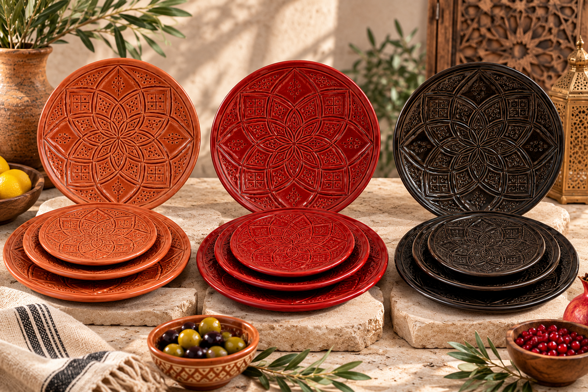 Handcrafted Moroccan Ceramic Plate Set – Set of 3 | Safi Artisan Pottery