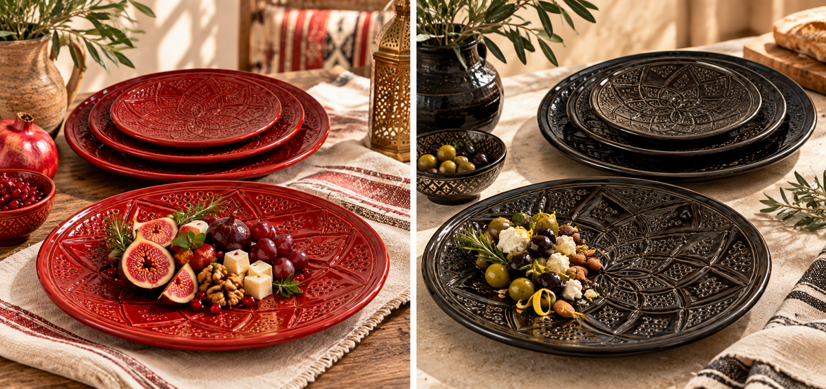 Handcrafted Moroccan Ceramic Plate Set – Set of 3 | Safi Artisan Pottery