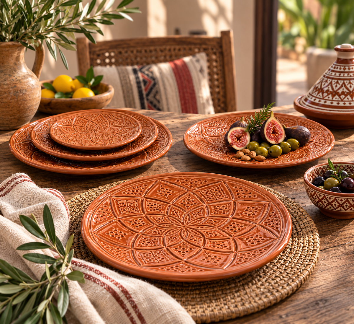 Handcrafted Moroccan Ceramic Plate Set – Set of 3 | Safi Artisan Pottery