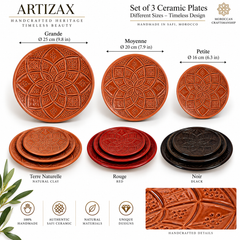 Handcrafted Moroccan Ceramic Plate Set – Set of 3 | Safi Artisan Pottery