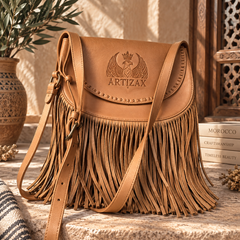 Handcrafted Moroccan Leather Fringe Bag – Personalized ARTIZAX Crossbody Bag