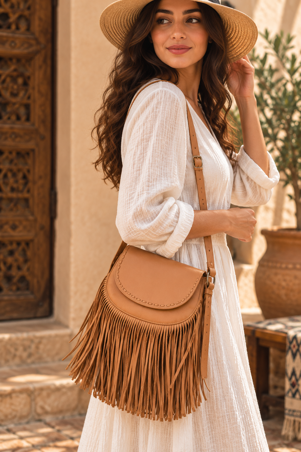 Handcrafted Moroccan Leather Fringe Bag – Personalized ARTIZAX Crossbody Bag