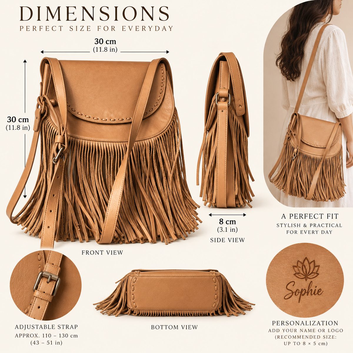 Handcrafted Moroccan Leather Fringe Bag – Personalized ARTIZAX Crossbody Bag