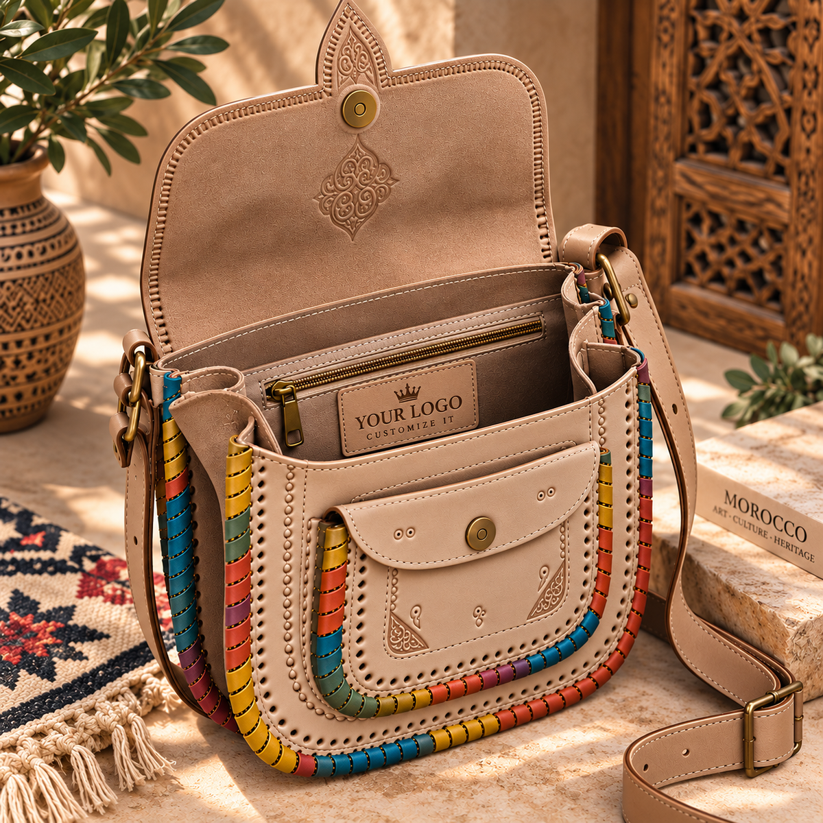 Handcrafted Moroccan Leather Crossbody Bag – Personalized Artisan Bag