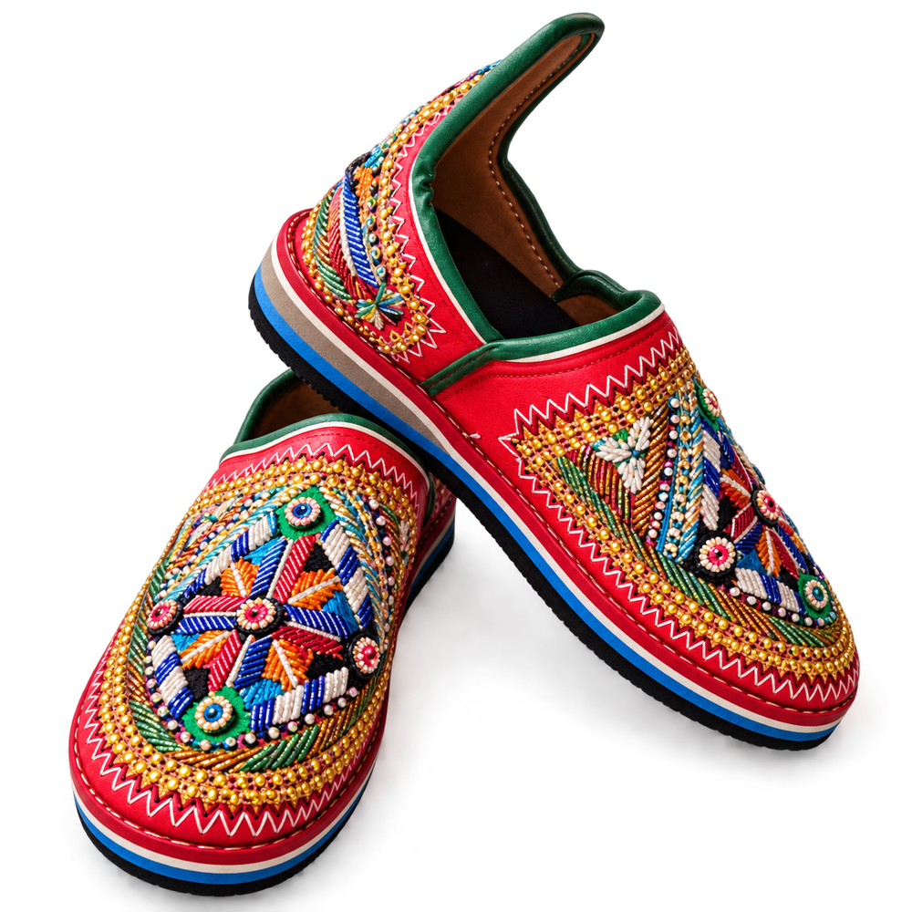 Handcrafted Moroccan Embroidered Slippers – Multicolor Artisan Shoes