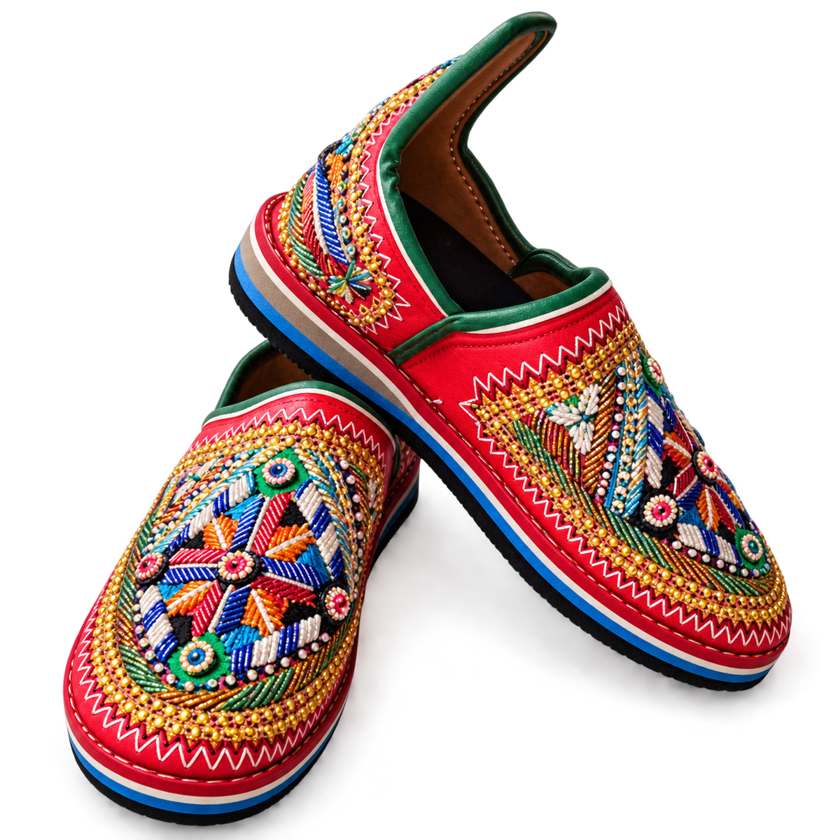 Handcrafted Moroccan Embroidered Slippers – Multicolor Artisan Shoes