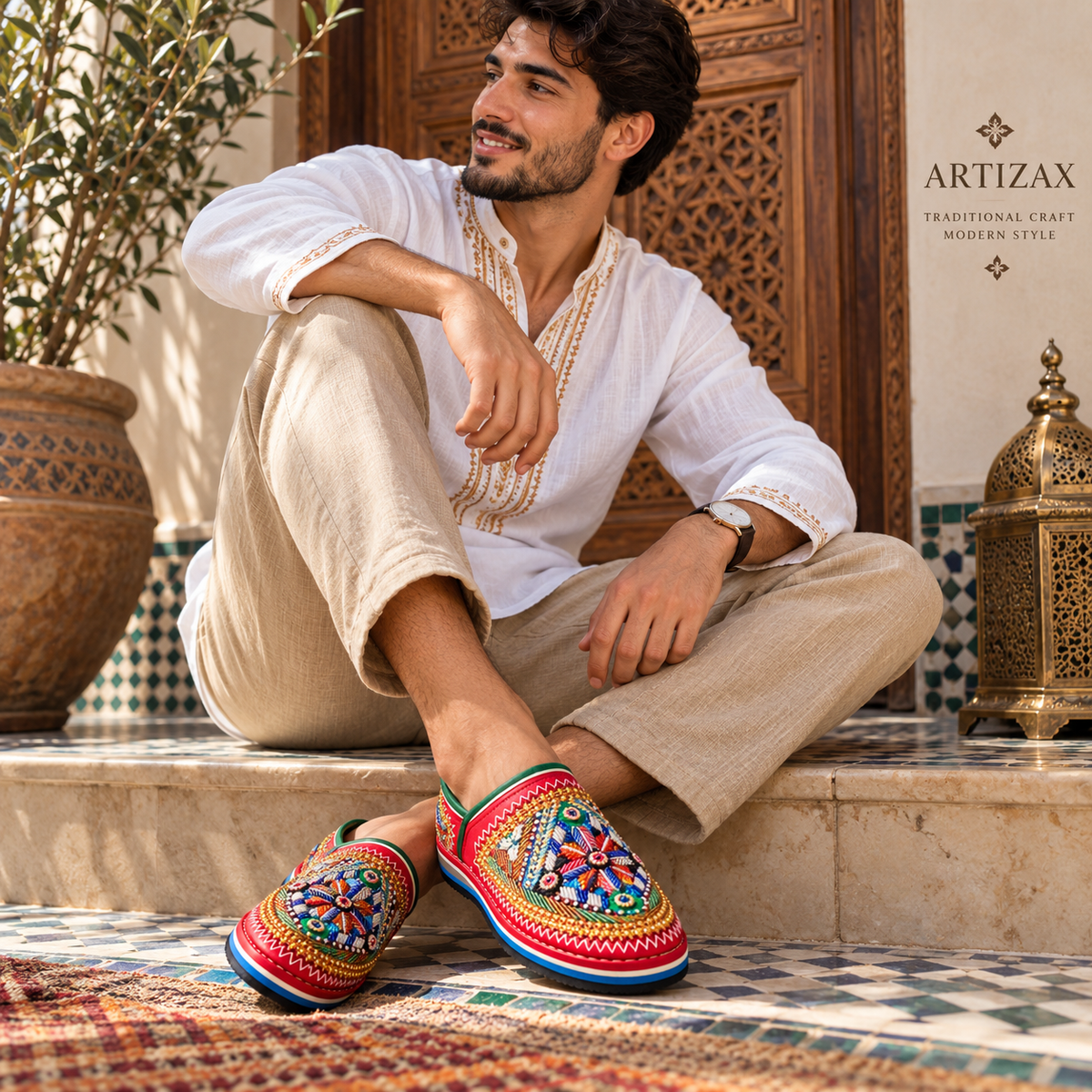 Handcrafted Moroccan Embroidered Slippers – Multicolor Artisan Shoes