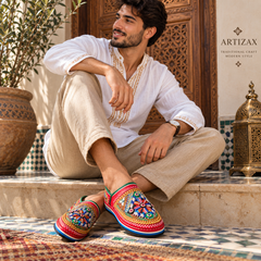 Handcrafted Moroccan Embroidered Slippers – Multicolor Artisan Shoes
