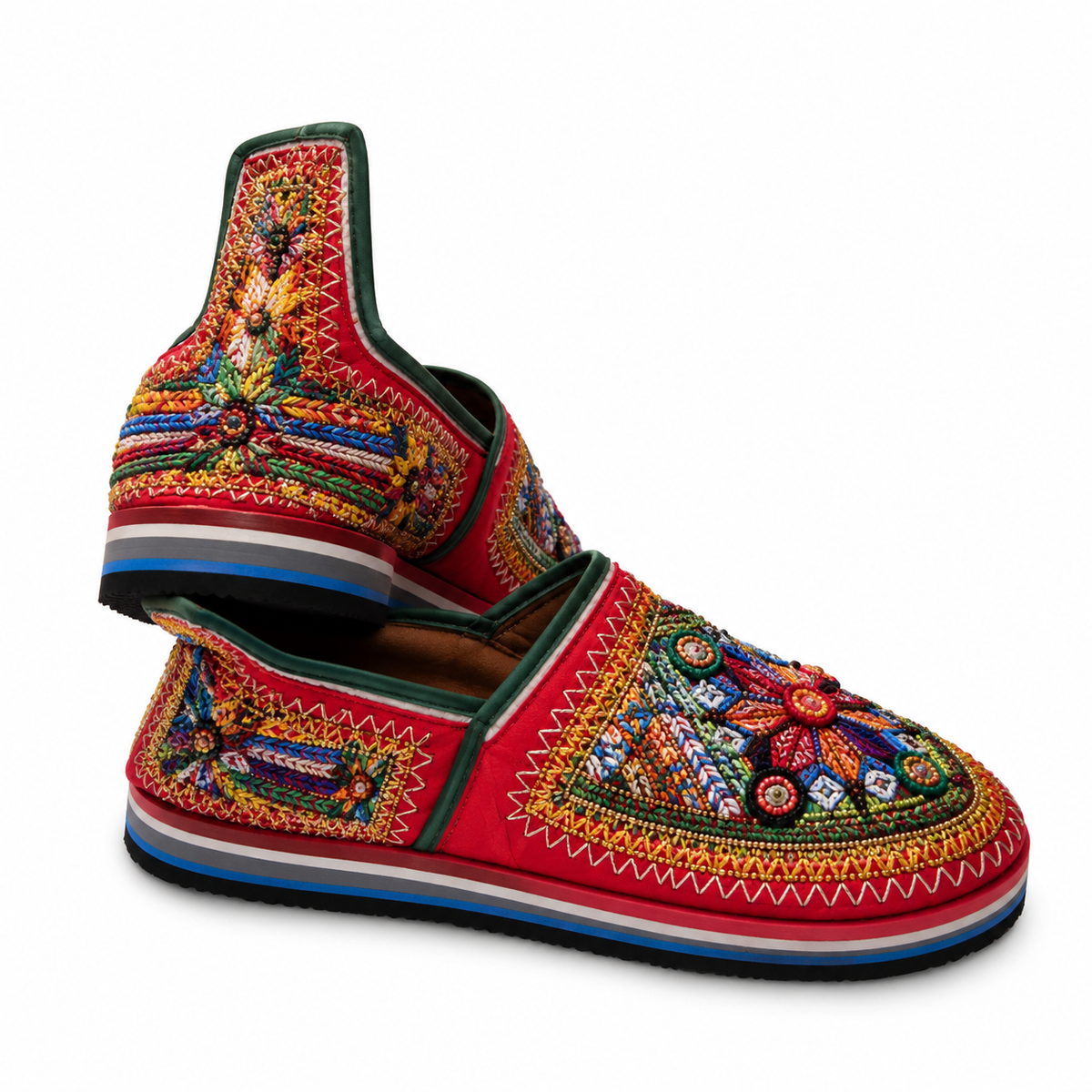 Handcrafted Moroccan Embroidered Slippers – Multicolor Artisan Shoes