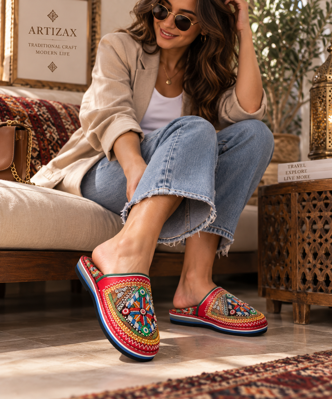 Handcrafted Moroccan Embroidered Slippers – Multicolor Artisan Shoes