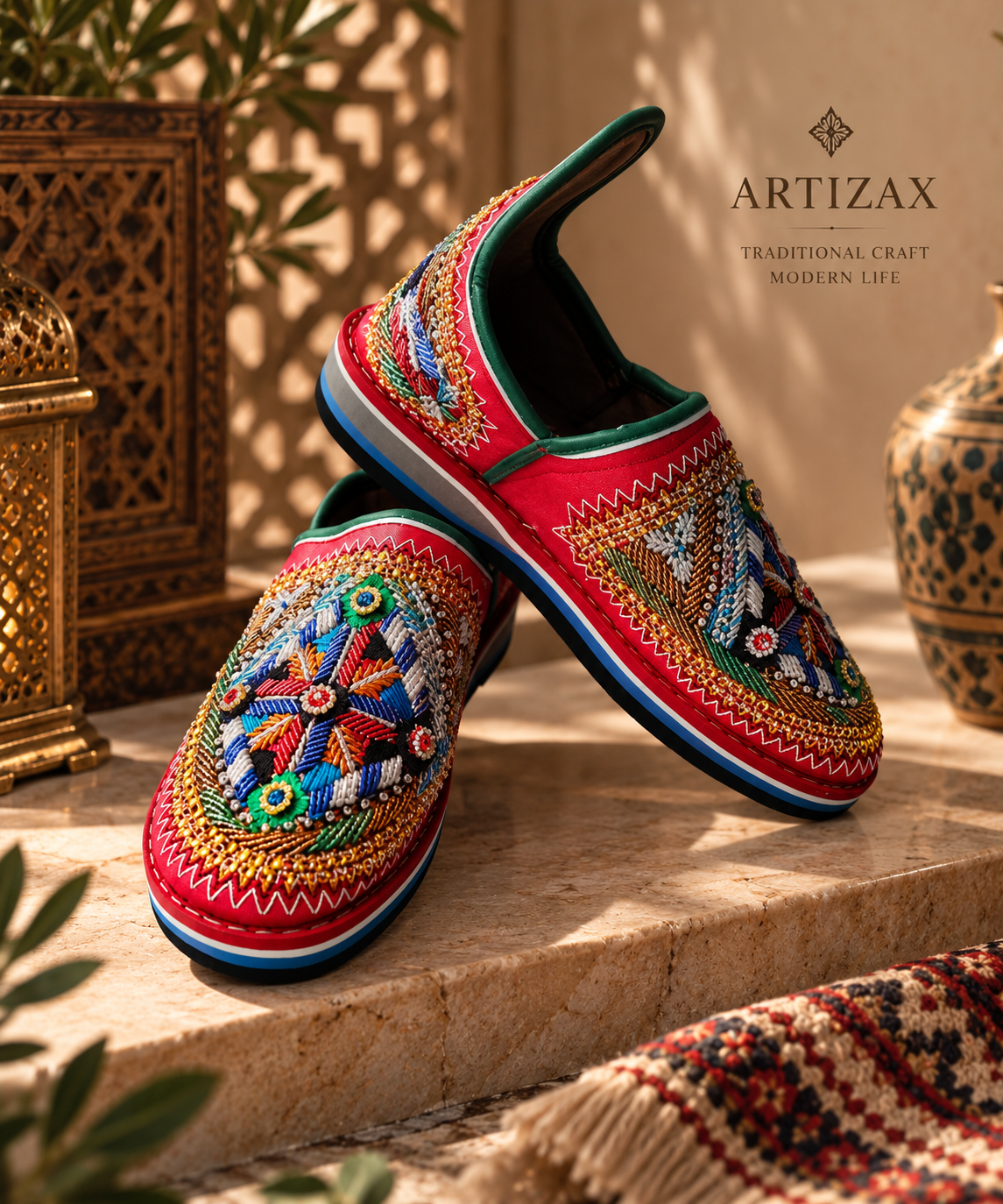 Handcrafted Moroccan Embroidered Slippers – Multicolor Artisan Shoes